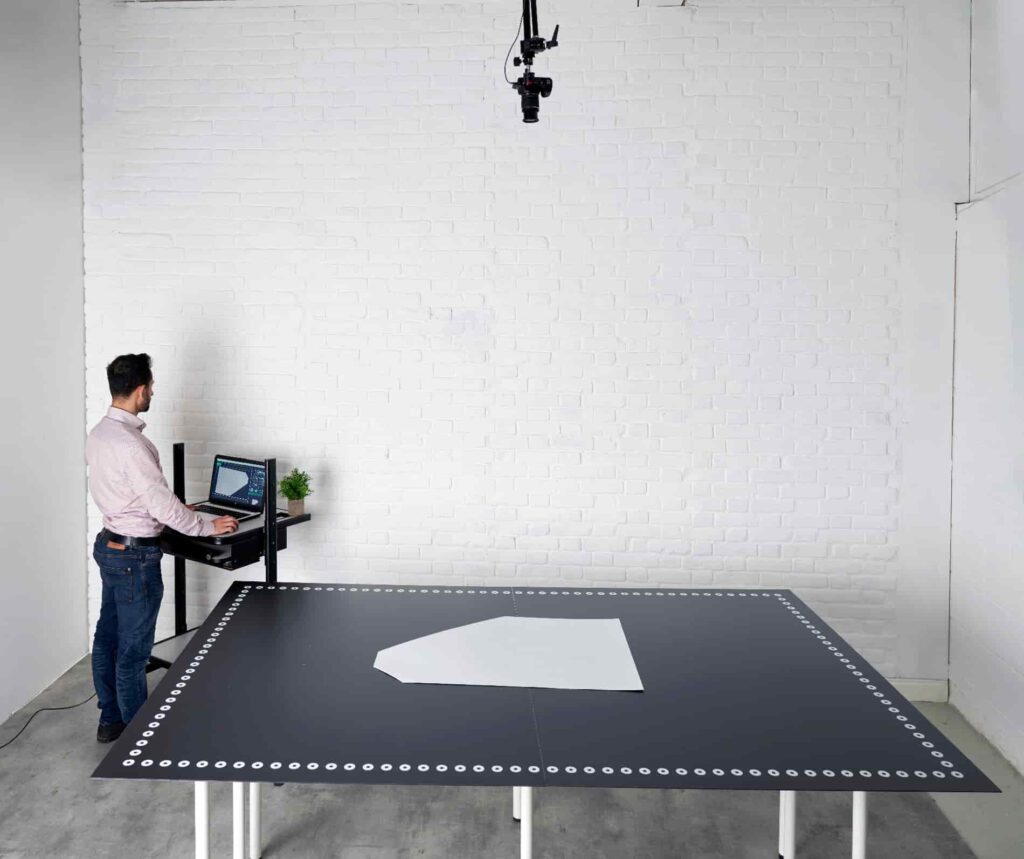 V‑Shoot Camera Digitizing System capturing large garment pattern on table