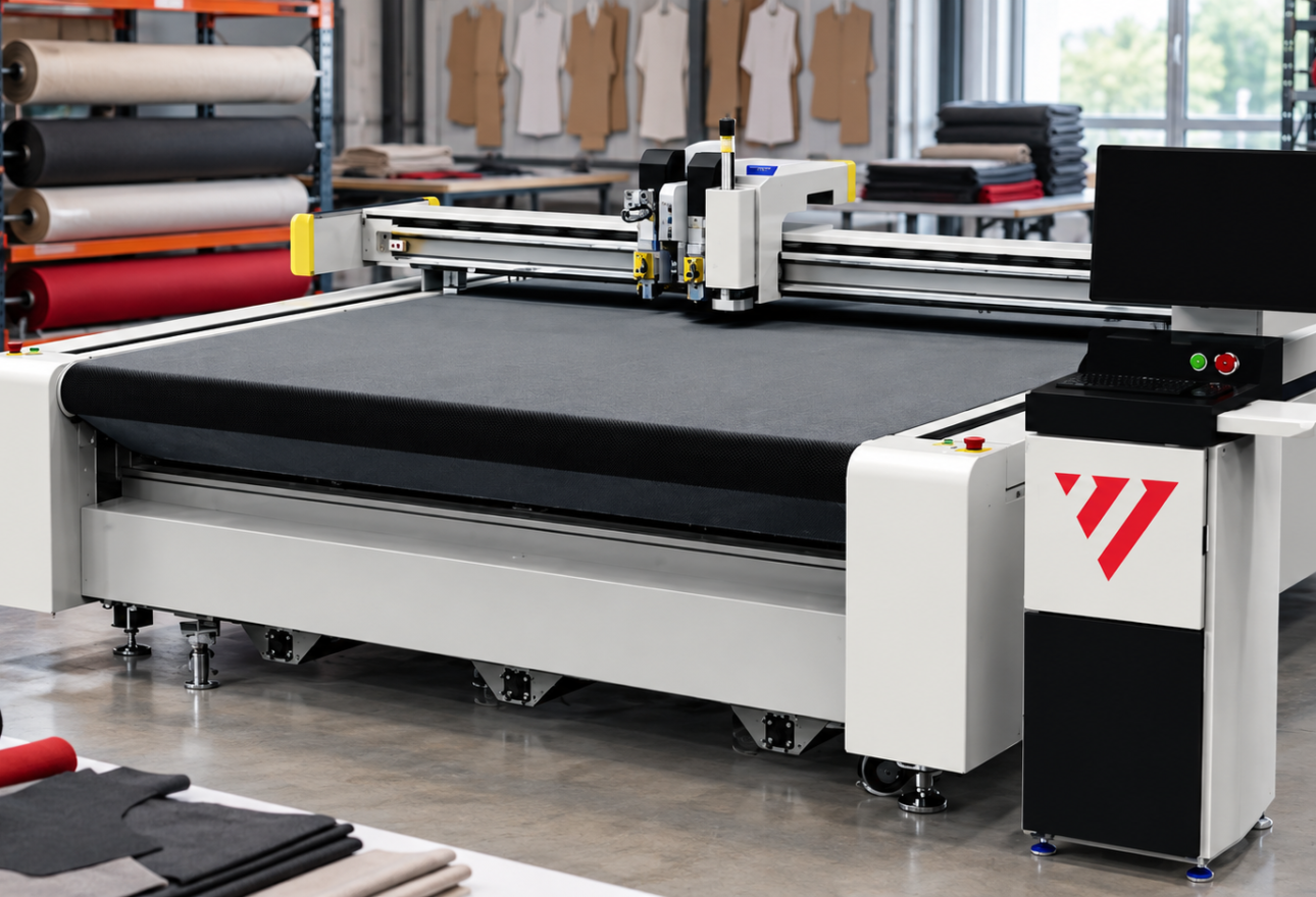 Automatic fabric cutting machine for apparel, furniture, automotive, marine, and technical textiles
